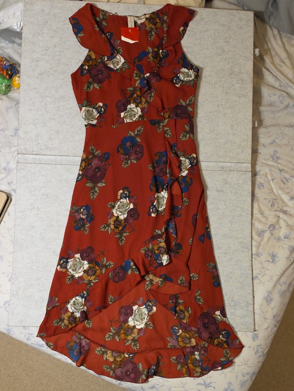 NWT Allison Joy Rust Floral Ruffle High-Low Dress Size Small